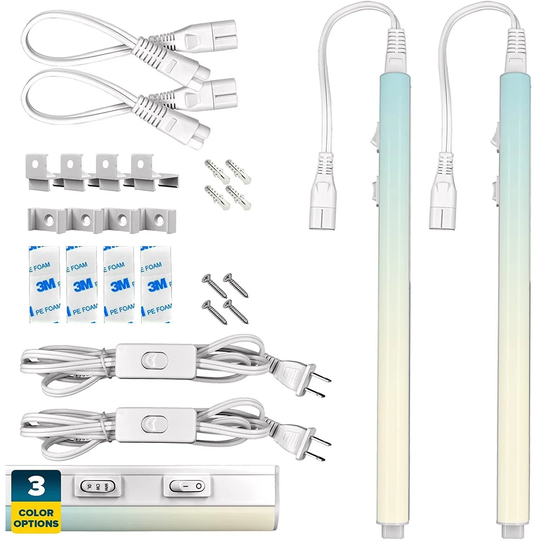 Sunperian LED Under Cabinet Light Kit 12" Plug In 10W Linkable 3 Color Option 3000K/4000K/5000K Damp Rated 2 Pack