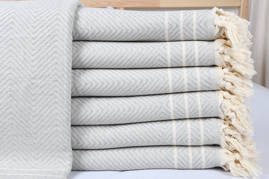 Turkish Blanket, Sofa Diamond Throw, 71x95 Inches Bed Cover, Oversize Decor Bedspread, Light Gray Couch