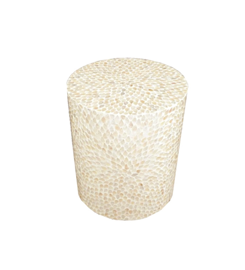 Side Table Sandy Beige Natural Capiz Mother Of Pearl Handmade Round Accent