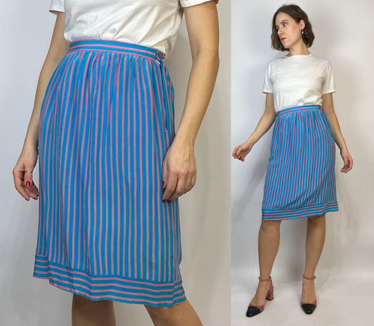 Vtg 80S Silk Striped Pencil Skirt Small, 26 To 27 Waist