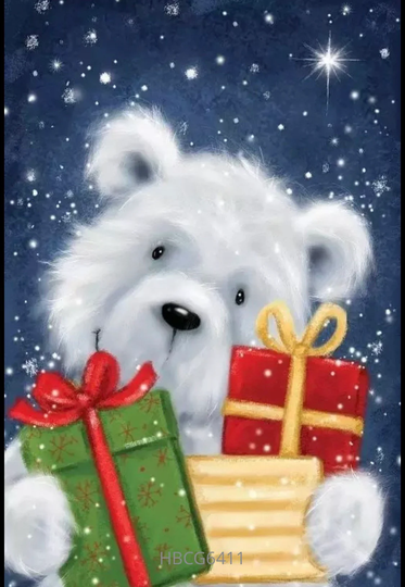 Us Seller. 40x30cm Christmas Teddy Polar Bear Diamond Painting Kit. Round Drills, Full Drill. Fast S&h