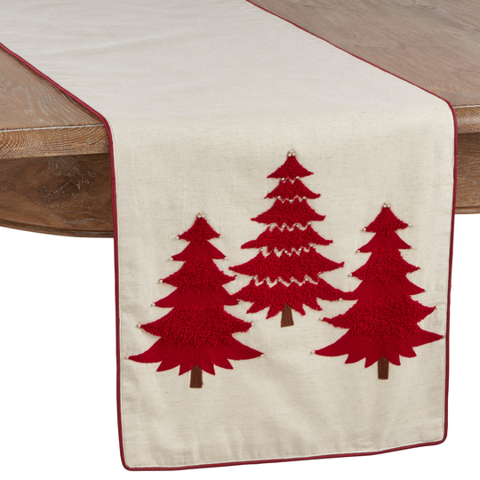 Embroidered Christmas Tree Holiday Table Runner