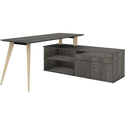 Lorell Relevance Series Charcoal Laminate Office Furniture Credenza - 29.5" X 22" X 23.1" - 2 Shelve(S) - Finish: Charcoal, Laminate