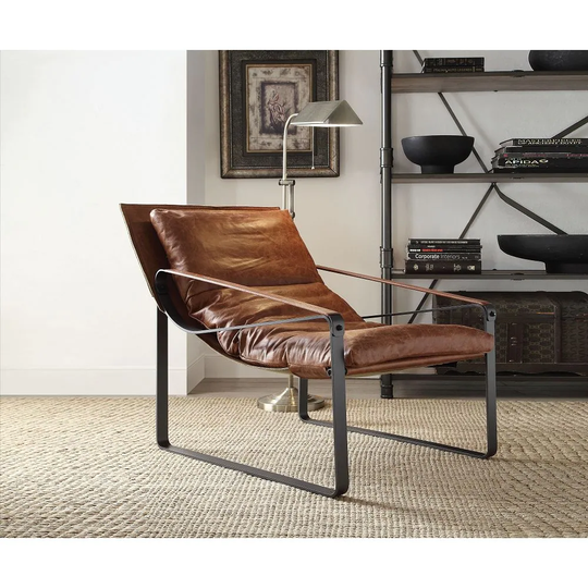 Accent Chair in Top Grain Leather with Upholstered Seat