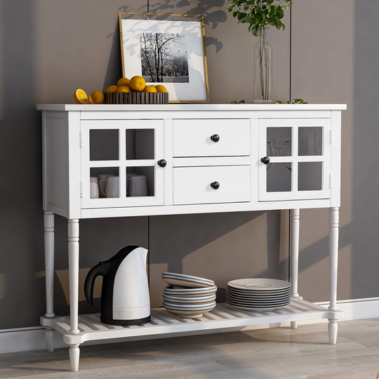 Sideboard Console Table with Bottom Shelf, Farmhouse Wood/Gl