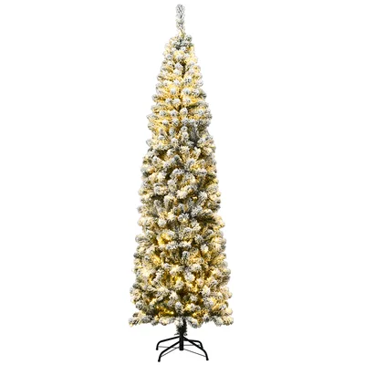Pre-lit Snow Flocked 7'6' Yellow Pine Artificial Christmas Tree with 350 Clear and White Lights