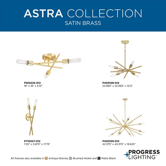 Astra Collection 3-Light 18 in. Satin Brass Modern Semi-Flush Mount Light - Medium