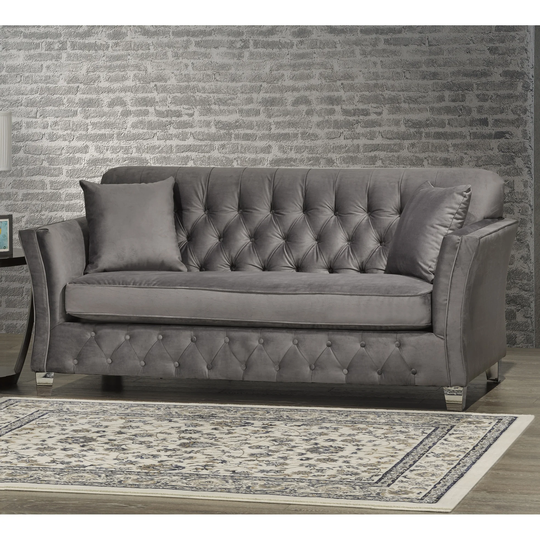 Corrie Grey Velvet Fabric Button Tufted Sofa