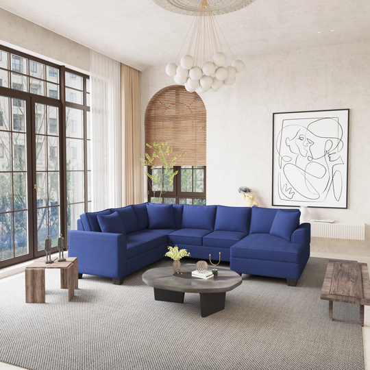 Sectional Upholstered U-shaped Sofa With 3 Pillows