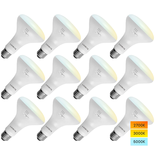 12-Pack BR30 LED Bulb Luxrite 65W Equivalent 3 Color Options Dimmable 850 Lumens LED Flood Light Bulbs 10W Damp Rated
