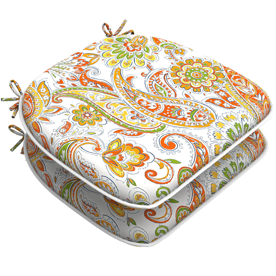 Indoor/Outdoor Chair Cushions Seat Cushion With Ties, Patio Pad 16" X 17"For Furniture Garden Home Kitchen Decoration Orange Paisley