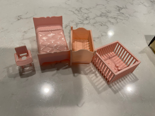 Pink Potty Chair Crib Baby Doll House Plastic Furniture Marx Bed