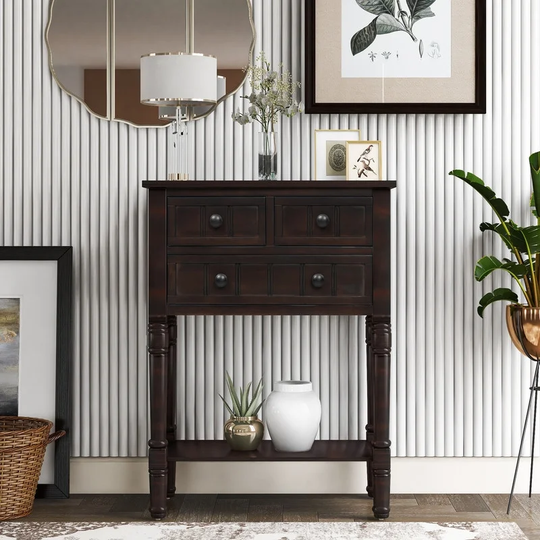 Vintage Console Table w/3 Storage Drawers & Bottom Shelf(Espresso)