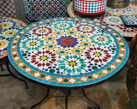 Customizable Mosaic Table For Outdoor Patio 100% Handmade, Round Table, Ceramic Table, Dinner Table, Customizable Design