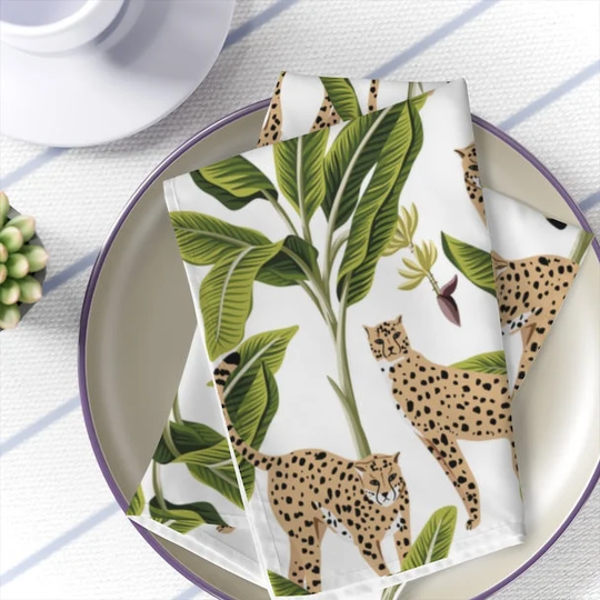 Leopard Home Decor Jungle Table Napkins Animal Print Dinner Napkins Set Of 4 Exotic Kitchen Cheetah Table Decoration Fabric Napkin