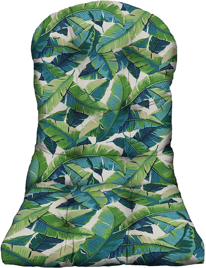Rsh Decor Tufted Adirondack Chair Cushion Outdoor, Balmoral Opal Blue Green Tropical Palm Banana Leaf Leaves