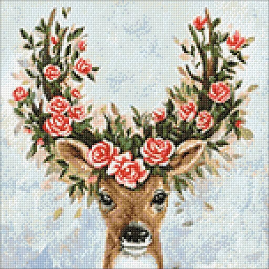 Christmas Deer With Flowers Diamond Painting Set By Wizardi. Wd2519 Art Kit. Large Kit