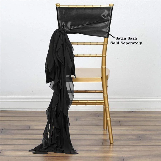 Black Curly Chiffon Chair Sash Bows Ties Wedding Decorations