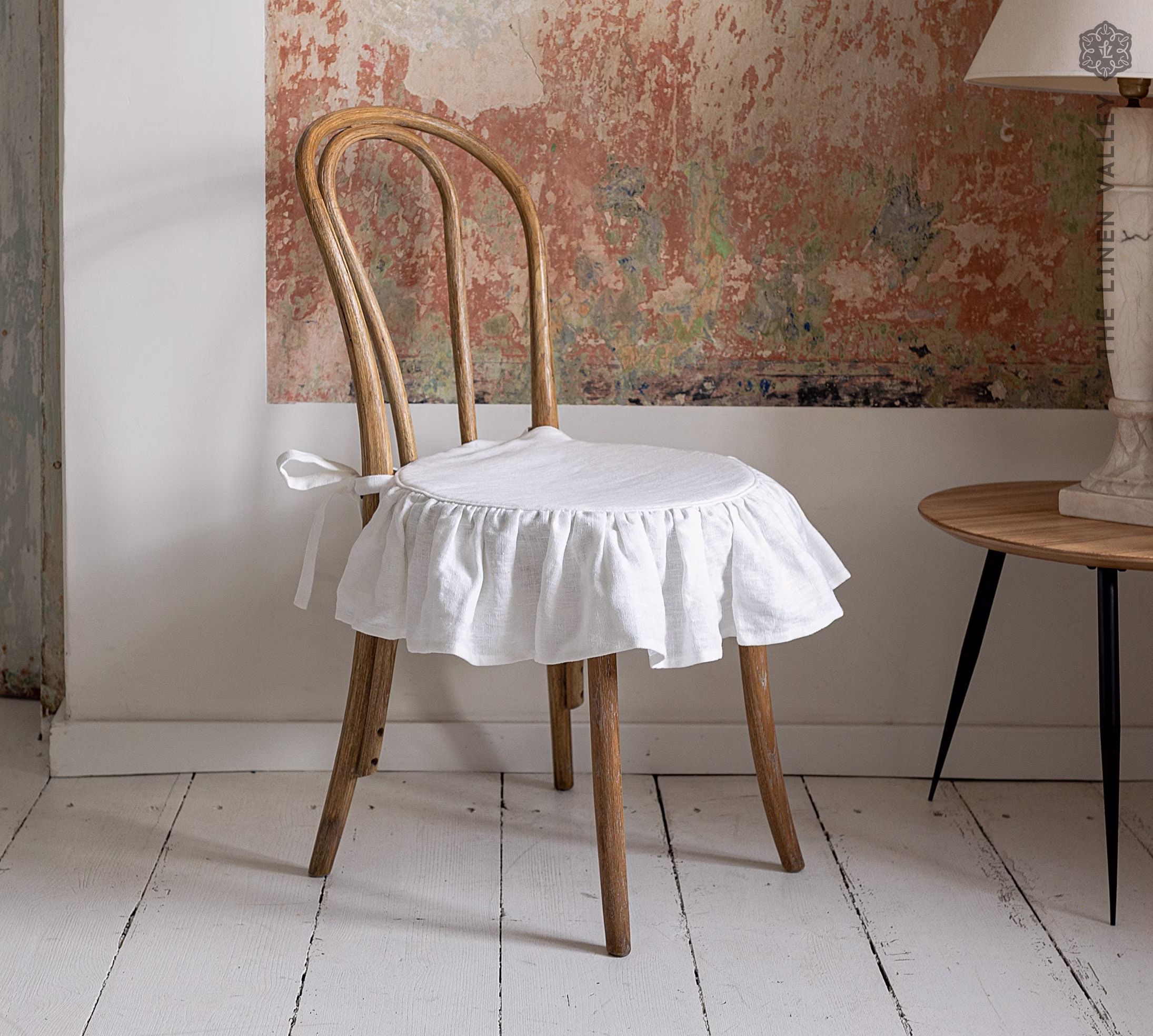 Linen Chair Slip Cover-Natural Linen Seat Cushion - Cover With Soft Padding Inside- Round Protection