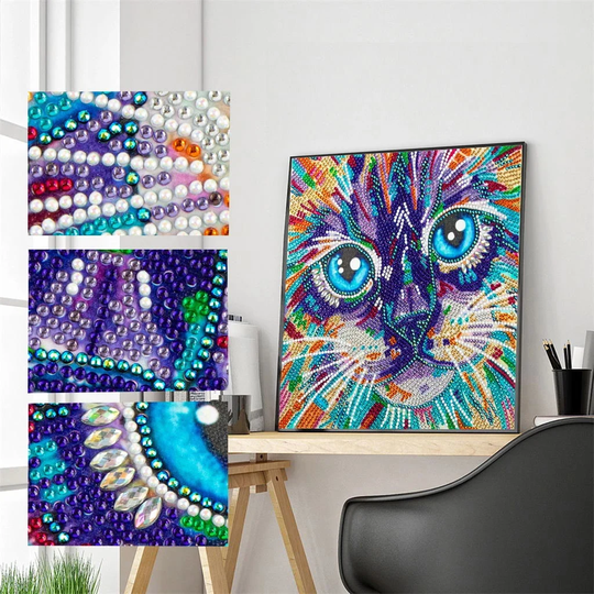 Colorful Cat Special Shape Diamond Painting Kit, Embroidery Animal Rhinestone Picture, Diy Home Wall Decoration