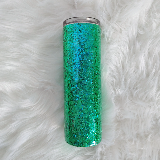 30 Oz Bright Green & Blue Color Shift Glitter Tumbler