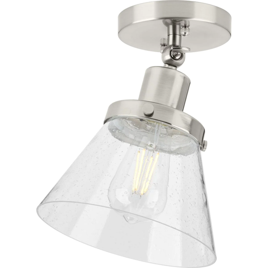 Hinton Collection 1-Light Seeded Glass Nickel Flush Ceiling Light - 8 in x 8 in x 10 in