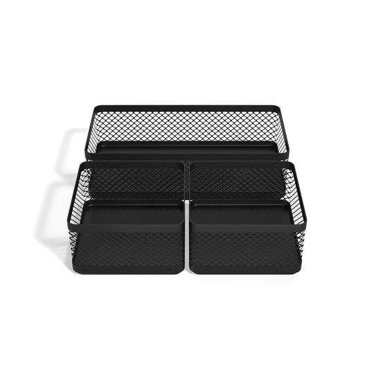 TRU RED 3-Compartment Matte Black Stackable Wire Mesh Desk Organizer - 4.33" x 4.92" x 8.46"