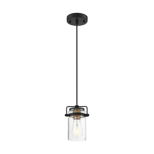 Antebellum 1-Light Mini Pendant Fixture Black and Aged Gold Finish with Clear Glass - N/A