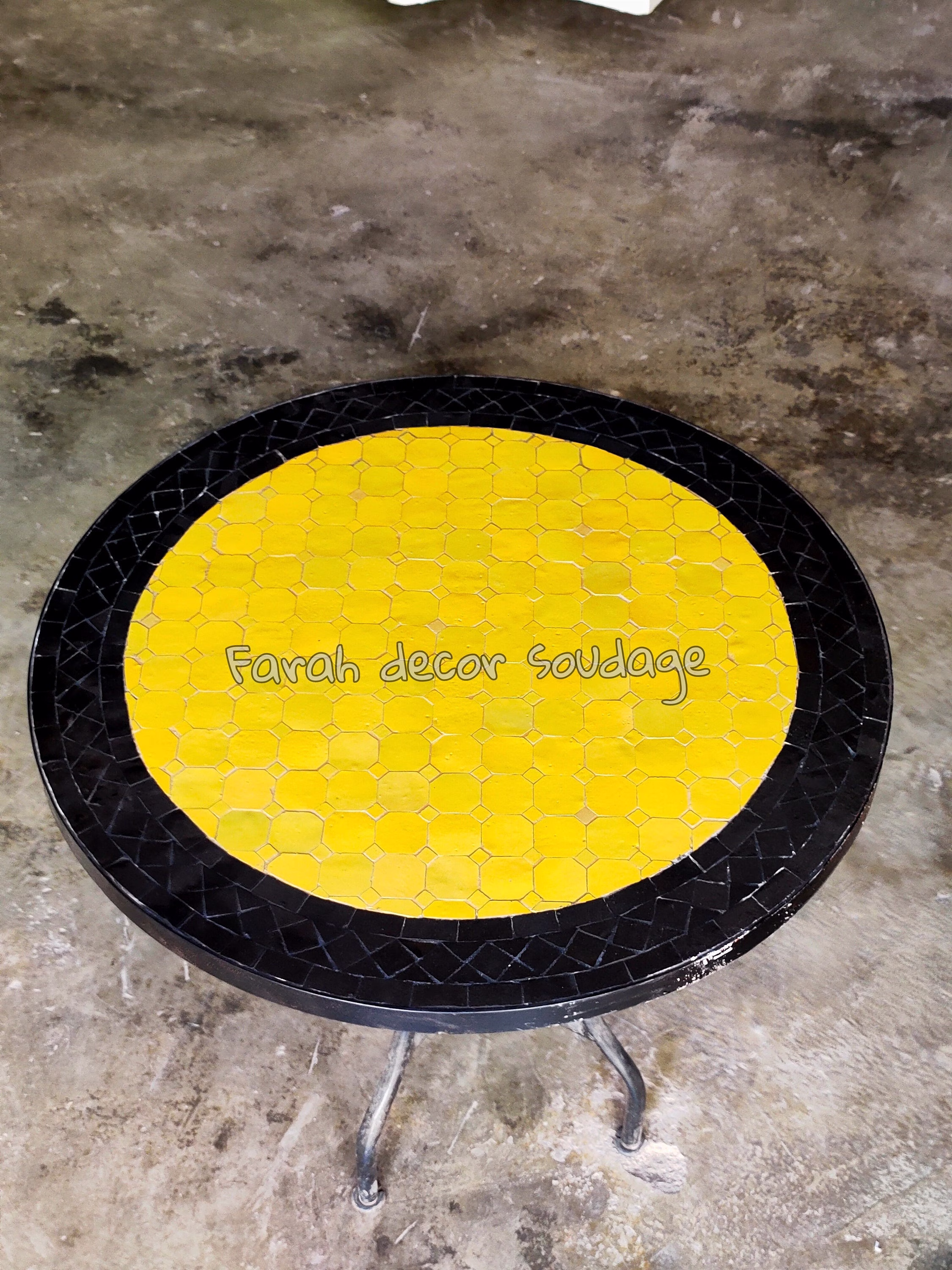Customizable Mosaic Table, Outdoor & Indoor Table Yellow & Black Round Tile Top Bistro Table