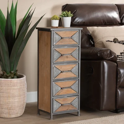 Lensy Laurel Rustic Industrial 5 Drawer Storage Chest