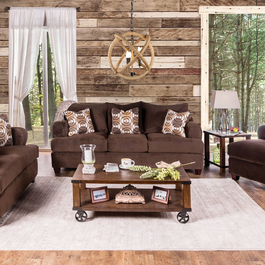 Furniture of America Gova Modern Brown Faux Leather Upholstered Sofa
