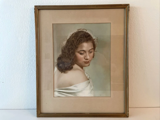 Large Vintage Mid Century Hand Colored Female Photo Portrait Hawaiian Pacific Islander