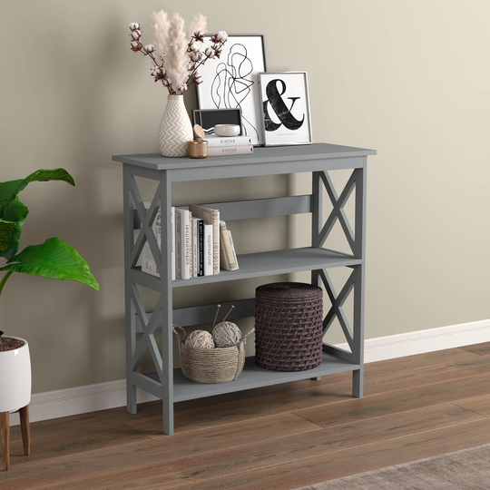 Bookshelf 32.5"H/Light Grey with 3 Shelves for Living Room - 11.82" x 31.5" x 32.5 "