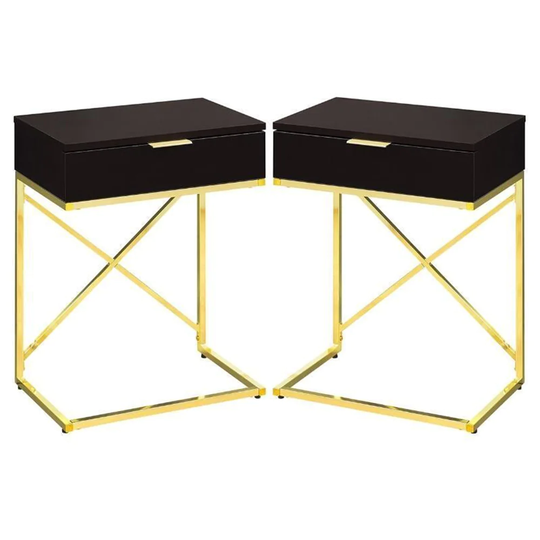18" End Table in Cappuccino and Gold Finish - Set of 2 - 54 x 84