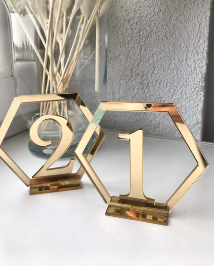 Acrylic Hexagon Table Numbers Gols, Silver, Black, White Wedding Decor, Party Decor Gold Plexiglass Setting