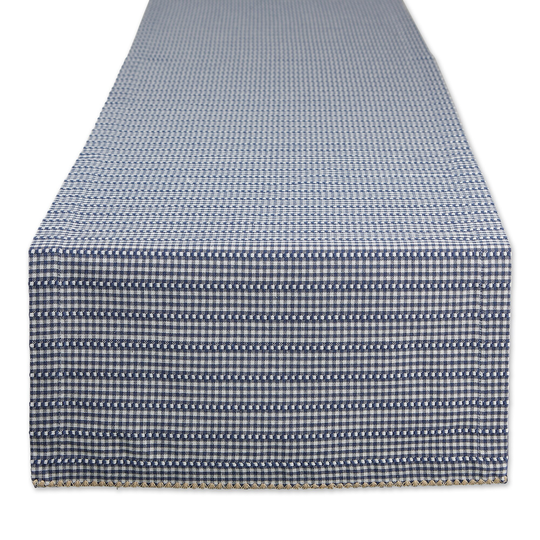14" x 72" White and French Blue Farmhouse Gingham Table Runner