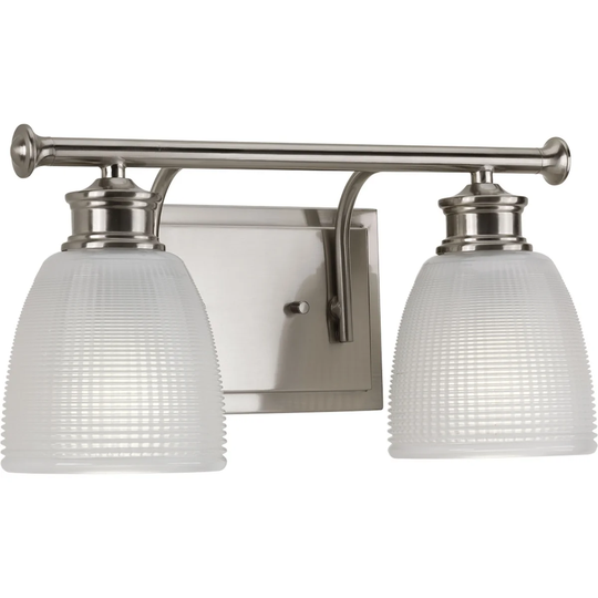 Lucky Collection Two-Light Brushed Nickel Frosted Prismatic Glass Coastal Bath Vanity Light - 7.625" x x 14.25"