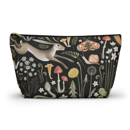 Dark Cottagecore Pouch Bag, Forest Animals Witchy Pencil Pouch, Travel Makeup Organizer, Zipper Large Flat Bag