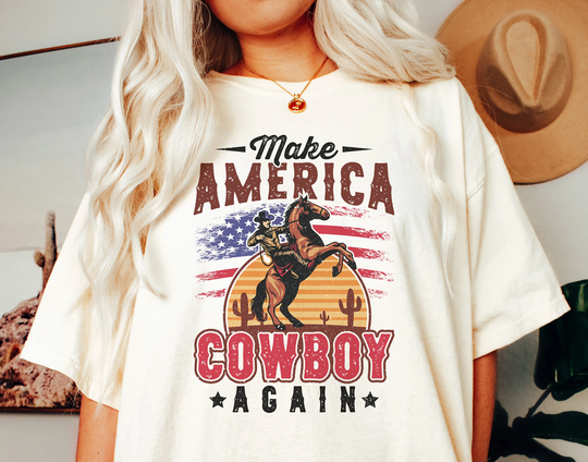Make America Cowboy Again Comfort Colors Western Graphic Tee Cute Shirts Shirt Cowgirl Country Wild West