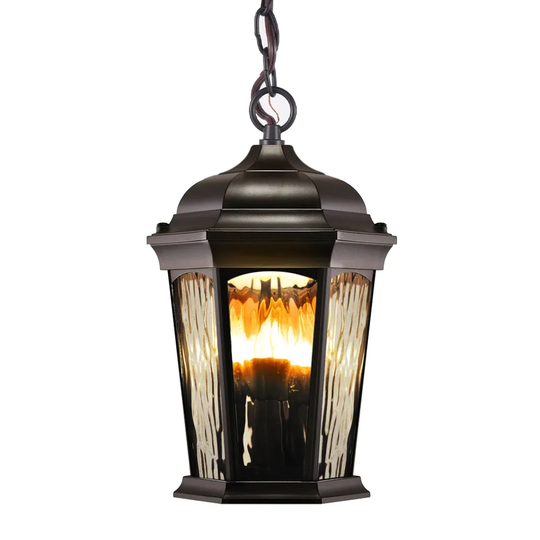 Euri Lighting Flickering Flame Hanging Lantern, Water Glass, with Integrated Security Light (3000K) - 12W