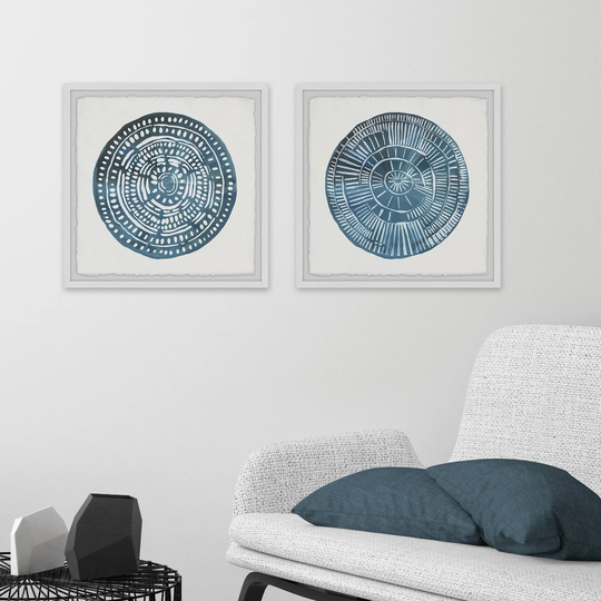 The Curated Nomad Handmade Blue Diptych Medallion Framed Art - Multi-color