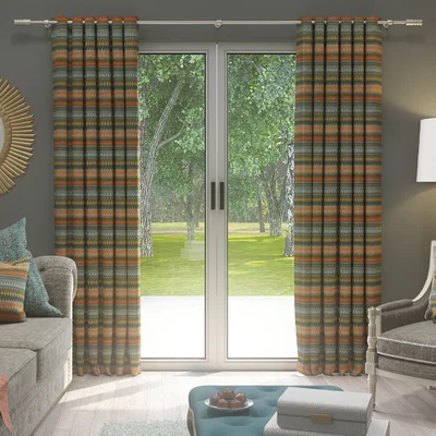 Mcalister Textiles Curitiba Curtains 2 Panels | Orange + Teal Funky Geometric Pattern Made To Order Curtains & Drapes | Cotton Pencil Pleat Blackout L