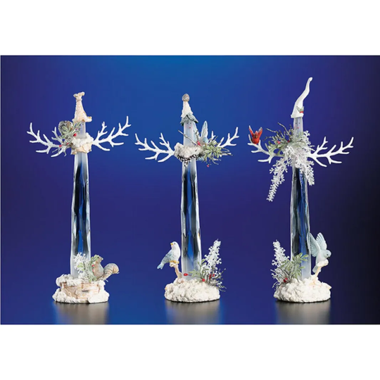 3 Clear Icy Crystal Illuminated Christmas Pencil Snowmen Figurines 11"