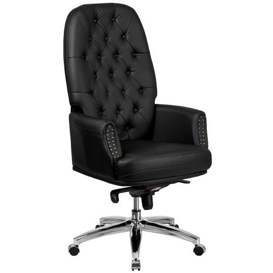 Black Leather Button-tufted Swivel Executive Office Chair