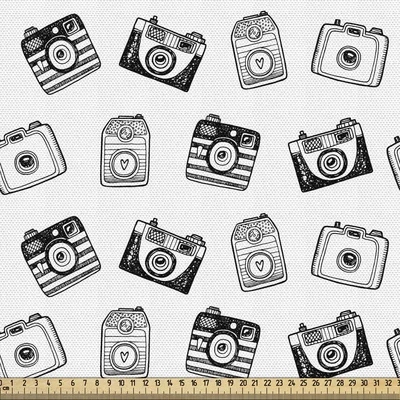 Ambesonne Vintage Fabric By The Yard, Retro Style Cameras Scattered On A Plain Background Drawn By Pencil, Decorative Fabric For Upholstery And Home A