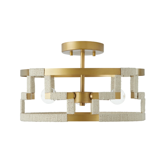Hala 3-light Bleached Natural Jute/ Patinaed Brass Dual Mount Semi-Flush/ Pendant