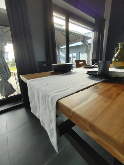 Thick Linen Table Runner - Pure White Linen With Mitered Corners Rustic Pure
