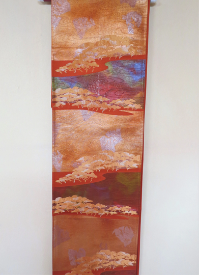 Obi Table Runner/Unused Obi Art Vintage Japanese Silk Table Runner Trees Kimono Belt Holiday Decor Gift For Her