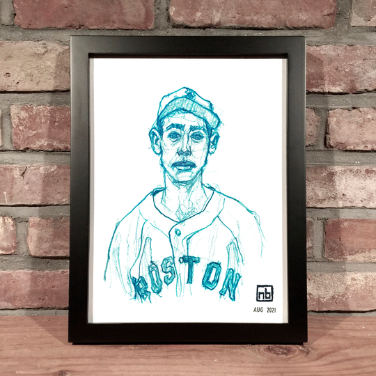 Art Print // Ted Williams - Colored Pencil Drawing | Boston Red Sox, Vintage, American League