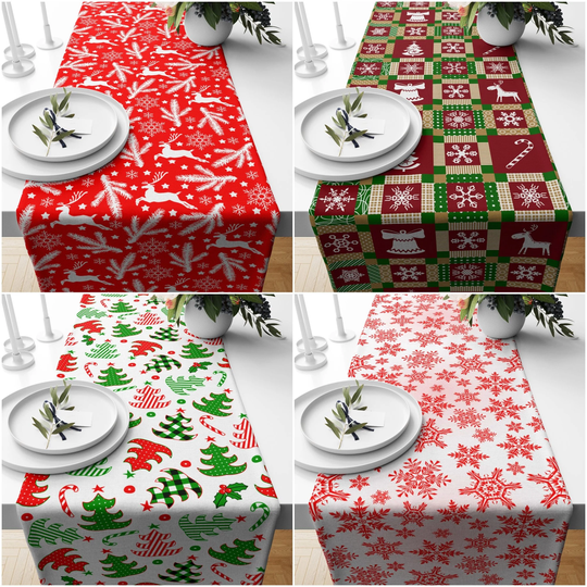 Christmas Table Runners|Winter Trend Runner|Snowflake Xmas Deer & Tree Decor|Xmas Runner|Winter Tabletop